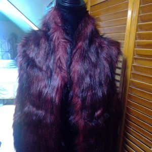 BCBGeneration Faux Fur Burgundy Vest with Pockets
